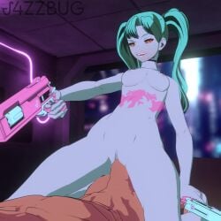 1boy 1girls 3d animated belly_bulge blender breasts cd_projekt_red cel_shading cowgirl_position cyberpunk:_edgerunners cyberpunk_2077 dual_wielding female firearm green_hair gun handgun human j4zzbug_sfm laying_down male mp4 netflix no_sound pale_skin penetration penis rebecca_(edgerunners) red_eyes revolver stomach_bulge studio_trigger tagme tattoo vaginal_penetration video weapon