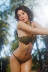 3d areolae bikini breasts celebrity female female_focus female_only hi_res leaning lily_chee long_hair nipples notill outside palm_tree pinup pinup_pose pose posing realistic solo solo_female tagme tropical