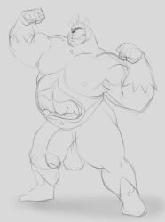 anthro balls big_balls big_penis darkner deltarune flexing gay kazushi king_spade male male_only monochrome monster musclegut muscles penis sketch solo solo_male stomach_mouth white_body