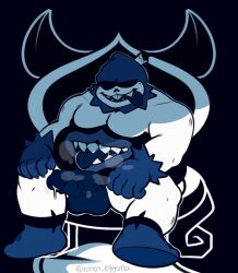 anthro artist_request balls boner darkner deltarune erection gay king_spade male male_only monster musclegut muscles musk penis solo solo_male spread_legs stomach_mouth tongue_out white_body