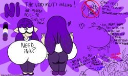 1girls ass breast character_sheet color_palette english_text female female_focus female_only heart hyper hyper_breasts inkling lactating lactation lactation_through_clothes large_breasts long_hair ni_(pehnnelenne) nintendo nipple_bulge original_character pehnnelenne purple_hair splatoon splatoon_(series) tentacle_hair text thighs