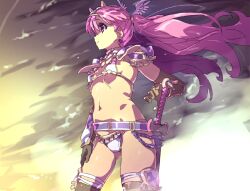 1girls bikini bikini_armor_explorers cute petite purple_hair small_breasts standing