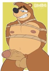 anthro balls banjo-kazooie banjo_(banjo-kazooie) bear big_penis boner bound bound_arms erection furry gay gendomx hands_behind_back male male_only penis rareware rope rope_bondage solo solo_male ursid video_game_character