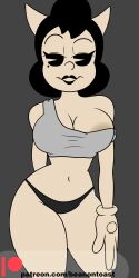 alice_angel angel beanontoast bendy_and_the_ink_machine big_breasts clothed clothing female hand_on_leg horns looking_at_viewer smiling smiling_at_viewer tank_top thick_thighs underwear