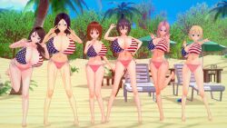 3d 6girls american_flag american_flag_bikini beach big_breasts bikini breasts darjeeling female female_only girls_und_panzer huge_breasts kay_(girls_und_panzer) koikatsu light-skinned_female light_skin looking_at_viewer mika_(girls_und_panzer) nishizumi_maho nishizumi_miho nonna spyrodragon2003 tagme