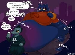 bea_santello big_ass big_belly big_breasts blueberry_inflation breasts fat female huge_ass huge_belly huge_breasts hyper hyper_ass hyper_belly inflation mae_borowski night_in_the_woods obese obese_anthro obese_female onomatopoeia overweight pearkidart ripped_clothing tagme