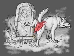 2021 bodily_fluids canid canine canis censored corn digital_media_(artwork) domestic_dog drooling feral flower food fur grass low_res male mammal nails one_leg_up open_mouth paws peeing plant pursuitsnail quadruped raised_leg raised_tail saliva shaded slobbermutt solo teeth tombstone vase