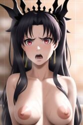 ai_generated bathstory_entertainment black_hair blush breasts fate/grand_order fate_(series) female hair_ornament ishtar_(fate) ishtar_(fate/grand_order) nai_diffusion open_mouth red_eyes solo stable_diffusion twintails wet wet_skin