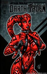 1girls alien bikini breast_fondling darth_talon garrett_blair orange_eyes red_skin sith slingkini solo star_wars twi'lek