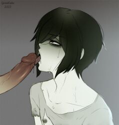 big_penis black_hair gay genderswap gomi-cake licking licking_penis nipples pale_skin rule_63 saliva short_hair sweat sweatdrop the_ring tired_eyes tongue torn_clothes yamamura_sadako