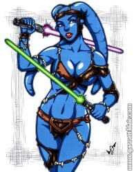 1girls aayla_secura blue_skin garrett_blair jedi lightsaber savage_land star_wars tagme text twi'lek