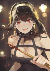 1girls assassin big_breasts cleavage dress fadingzz female female_only light-skinned_female light_skin red_eyes spy_x_family stiletto_(weapon) thorn_princess yor_briar yor_forger