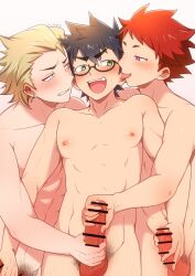 3boys abs armpit_hair armpits artist_name assisted_masturbation bangs_between_eyes bar_censor bare_arms bare_chest bare_pecs bare_pectorals bare_shoulders black_hair blonde_hair blonde_hair blonde_hair_male blonde_male blush blush body_hair bottomless censor_bar censored censored_penis clenched_teeth collarbone commentary commentary_request completely_naked completely_naked_male completely_nude completely_nude_male double_handjob ear_licking ear_piercing earrings erection eyebrows_behind_hair gay gay_handjob green_eyes groping group group_masturbation group_sex hair hair_slicked_back handjob happy happy_sex large_testicles leg_hair licking licking_ear light-skinned_male light_skin male male/male/male male_chest male_focus male_masturbation male_nipples male_only male_pubic_hair mmm_threesome multiple_boys multiple_penises multiple_subs muscular muscular_arms muscular_legs muscular_male muscular_sub muscular_uke mutual_masturbation nipples nishikimaru nude open_mouth original pale-skinned_male pale_skin pecs pectorals penis penis_grab penis_size_difference piercing piercings pubic_hair purple_eyes red_eyes red_hair shiny shiny_hair shiny_skin short_hair simple_background size_difference smile standing sweat sweatdrop swept_bangs teeth teeth_clenched teeth_showing testicles thick_eyebrows threesome toned toned_male toned_stomach tongue tongue_out v-shaped_eyebrows white_background yaoi