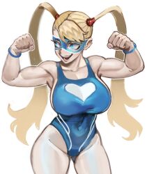 1girls biceps big_breasts blonde_hair breasts capcom female female_only flexing_bicep fully_clothed leotard mask muscular muscular_female neroartbox one-piece_swimsuit rainbow_mika solo street_fighter swimsuit thick_thighs twintails white_background wide_hips wrestling_outfit