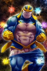 balls bara censored_penis gay male male_only marvel muscles muscular penis pixelated_penis purple_body purple_skin solo solo_male thanos torieda undressing