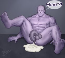 1boy avengers bald bald_man balls bara big_balls big_penis cum cum_in_ass gay humanoid male male_only marvel mature mature_male muscles muscular muscular_male overly_muscular penis purple-skinned_male purple_body purple_skin reiner55 self_fuck solo solo_male spread_legs thanos yaoi