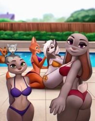 2022 anthro aozee ass beastars big_breasts bikini breasts canid canid_demon canine canis demon diane_foxington disney dreamworks female fox group hellhound helluva_boss hi_res judy_hopps lagomorph large_breasts legoshi_(beastars) leporid loona_(helluva_boss) lutrine male mammal medium_breasts mrs._otterton mustelid nick_wilde rabbit smile swimming_pool swimsuit swimwear the_bad_guys topless topless_male water wolf zootopia