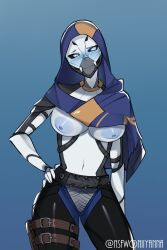 1girls big_boobs big_breasts big_nipples blue_eyes blue_nipples blush blushing boots breasts bungie busty destiny_(game) destiny_2 elsie_bray exo exo_stranger female female_only hand_on_hip nipples robot robot_girl robot_humanoid solo solo_female tits