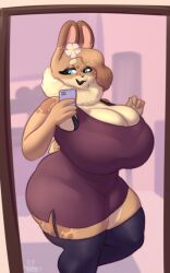 anthro big_breasts breasts bunny_ears bunny_tail chest_fur chest_tuft female female_only flower fluffy_hair furry hazel_(shakotanbunny) larger_female neck_fur neck_tuft rabbit rabbit_ears rabbit_tail shakotanbunny tagme voluptuous voluptuous_female