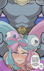 1boy 1girls 1pokemon 4_arms ambiguous_penetration anthro big_dom_small_sub biting_lip blue_and_pink_hair breasts champed coombrain15 dialogue duo english_text eyeless_male fancy_shmancy_hair_clips female female_focus female_penetrated femsub game_freak gym_leader hair_ornament human human_on_anthro interspecies iono_(pokemon) larger_male light-skinned_female light_skin looking_at_viewer machamp male male/female male_penetrating male_penetrating_female male_pokemon/female_human maledom multi_arm multi_limb muscular_male nintendo penetration pink_eyes pokémon_(species) pokemon pokemon_(game) pokemon_(species) pokemon_sv pokephilia pulling_twintails rolling_eyes sex sharp_teeth size_difference smaller_female smile speech_bubble straight straight_sex text twintails two_tone_hair