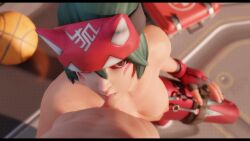 1girls 3d asian basketball blizzard_entertainment brown_eyes cute eye_contact fellatio green_hair japanese kiriko_(overwatch) kneeling kunai oral overwatch overwatch_2 petite ponytail pov seductive_eyes small_penis small_penis_adoration small_penis_fellatio squatting tagme teenager