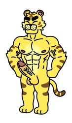 abs animal_crossing anthro ball_tuft biceps closed_eyes erection felid genitals hi_res male male_only mammal mint_disaster muscular nintendo pantherine pecs penis simple_background solo standing tiger tuft tybalt_(animal_crossing) vein veiny_muscles veiny_penis video_games white_background