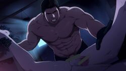 2boys abs anal bar_censor bara black_gloves black_hair censored chris_redfield clenched_teeth completely_nude erection ethan_winters facial_hair gay gloves highres indoors large_pectorals male_focus male_only male_pubic_hair mazjojo multiple_boys muscular muscular_male navel nipples nude paid_reward_available pectorals penis pubic_hair resident_evil resident_evil_8:_village sex short_hair solo_focus spread_legs teeth testicles topless_male yaoi