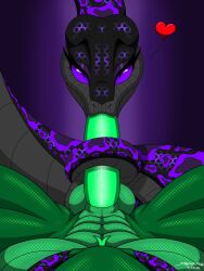 1boy 1girls anthro balls doodledan86 eyelashes female green_penis green_skin grey_skin heart male male_pov oc oral original_character penis pov purple_eyes purple_scales reptile scalie snake sucking sucking_penis tail tail_wrapped_around_penis testicles