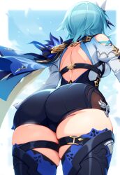 1girls ai_generated ass blue_hair breasts child_bearing_hips eula_(genshin_impact) fruitstealer genshin_impact huge_ass low-angle_view rear_view skindentation standing thick_legs thick_thighs thigh_strap thighhighs thighs wide_hips