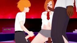 1girls 3boys 3d 3d_animation animated bleach canon_couple cheating cheating_girlfriend cuck2 cuckold cuckold_meal cum cum_in_pussy cunnilingus dark-skinned_male dark_skin ichigo_kurosaki inoue_orihime kissing kissing_lover_while_cheating netorare nipple_piercing ntr red_hair sound swingers threesome video