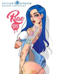 1girls blue_hair curvaceous curvy curvy_body curvy_female curvy_figure emmanuel_viola evviart female female_only hourglass_figure light-skinned_female light_skin riae solo solo_female voluptuous voluptuous_female white_background