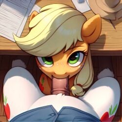 ai_generated applejack_(mlp) blonde_hair earth_pony equid equine fellatio fellatio_from_feral female feral friendship_is_magic furry green_eyes hair hasbro horse looking_at_viewer male mammal my_little_pony oral orange_body orange_fur pony smile