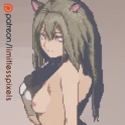 breasts cat_ears cat_girl cat_humanoid catgirl green_hair limitless_pixels petite pixel pixel_art pixelated white_eyes