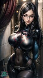 ai_generated baroness_(g.i._joe) baroness_military_intrigue big_breasts g.i._joe g.i._joe:the_rise_of_cobra glasses jadegretz long_hair looking_at_viewer suit watermark