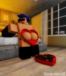 2boys 3d bed bedroom blue_hair chocolate compulsivesb exhibition exhibitionism exhibitionist femboy gay grinning_at_viewer male night roblox roblox_avatar roblox_background roblox_studio robloxian showing_ass showing_off showing_off_ass shy_smile smile stalker stranger tagme valentine valentine's_day