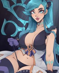 1girls black_panties blue_eyes blue_hair curvaceous curvy curvy_body curvy_female curvy_figure emmanuel_viola evviart female female_only gwen_(league_of_legends) hourglass_figure league_of_legends light-skinned_female light_skin panties panty_pull solo solo_female voluptuous voluptuous_female