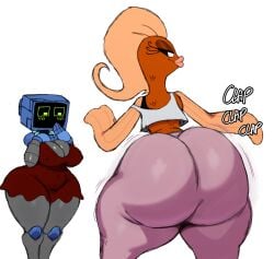 2d 2girls anthro ass ass_clapping ass_shake big_ass blush bubble_butt computer dress female fish gynoid huge_ass humanoid karen_plankton multiple_girls nickelodeon paramount_pictures robot robot_girl robot_humanoid screen_face spongebob_squarepants spongebob_squarepants_(series) sssonic2 suzie_groove thick_thighs tv tv_head twerking voluptuous voluptuous_female wide_hips yoga_pants