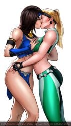 2d 2girls hands_on_breasts kissing kitana mortal_kombat multiple_girls sonya_blade sonya_blade_(mk_1)