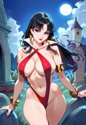 2d ai_generated bikini black_hair female female_focus female_only long_hair night outdoors sling_bikini slingshot_swimsuit solo solo_female solo_focus tagme vampire vampire_girl vampirella vampirella_(character)