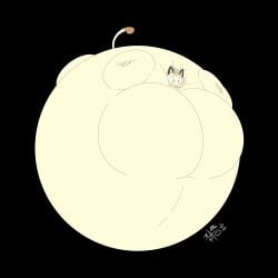 big_breasts bornconfused breasts inflation meowth spherical_inflation sunken_head sunken_limbs thick_thighs wide_hips