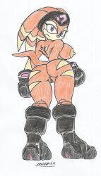 1girls beige_fur beige_hair beige_nipples beige_pussy big_ass big_breasts big_butt dat_ass echidna furry long_boots looking_at_viewer looking_back marlon64 naked_bandana naked_boots naked_female naked_gloves orange_body orange_fur orange_hair purple_eyes shade_the_echidna showing_ass showing_off_ass sideboob solo_female sonic_(series) sonic_chronicles:_the_dark_brotherhood traditional_drawing_(artwork) white_background