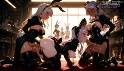 3boys 5girls 6+girls ai_generated all_fours anal animal_ears anklet ass balls bar_(place) black_choker black_dress black_footwear black_gloves black_thighhighs boots breasts breasts_out censored choker cleavage clone cum_in_mouth dark-skinned_female dark_skin doggy_style double_penetration dress earrings erection faceless fake_animal_ears fake_tail fellatio full-package_futa futa_with_female futa_with_futa futanari gangbang gloves grey_hair group_sex high_heels indoors intersex jewelry kneeling large_breasts long_hair long_sleeves looking_at_another maid_headdress medium_breasts meitabuu mmf_threesome mosaic_censoring multiple_boys multiple_girls nipples oral overlord_(maruyama) penis piercing playboy_bunny pussy rabbit_ears rabbit_tail red_eyes saliva sex sex_from_behind shalltear_bloodfallen shrug_(clothing) smile spitroast strapless tail testicles thigh_boots thighhighs threesome tongue_out uncensored vaginal_penetration white_hair