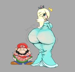 1boy1girl ass chompsky huge_ass mario mario_(series) onomatopoeia princess_rosalina thighs transparent_clothing watermelon