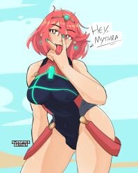 1futa bulge bulge_through_clothing futa_only futanari one-piece_swimsuit pyra_(xenoblade) small_bulge subspaceskater swimsuit tongue_out xenoblade_(series) xenoblade_chronicles_2