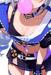 1girls ai_generated blowing_bubblegum breasts bubble_gum cleavage clothing cropped_jacket female female_only gloves honkai:_star_rail midriff silver_wolf_(honkai:_star_rail) skirt