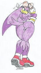 1girls big_ass big_butt breasts dat_ass furry hand_on_hip looking_at_viewer looking_back marlon64 naked_bandana naked_female naked_gloves naked_sunglasses naked_with_shoes_on purple_body purple_fur purple_hair showing_ass showing_off_ass smiling_at_viewer solo_female sonic_(series) sonic_riders swallow_(bird) traditional_drawing wave_the_swallow