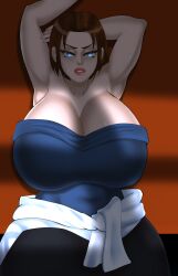 alternate_version_available big_areola big_breasts big_nipples blue_eyes brown_hair hands_up jill_valentine light nekomaruart resident_evil resident_evil_3 resident_evil_3_remake short_hair solo solo_female solo_focus thick tubetop