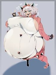 1girls arc_system_works behemaid elphelt_valentine female female_only guilty_gear guilty_gear_strive huge_belly huge_breasts hyper hyper_breasts hyper_pregnancy looking_at_viewer pregnant pregnant_female smiling_at_viewer tagme teal_eyes white_hair