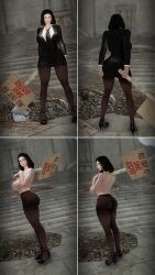 3d 3d_(artwork) ass_focus bethesda_softworks emotrashcan fallout formal glasses heels lawyer nude_female on_off pantyhose_only protest protest_sign protesting suit topless_female vault_dweller