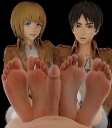 3boys 3d armin_arlert attack_on_titan eren_jaeger feet_on_penis foot_fetish foot_focus footjob looking_at_viewer male_only mrgtsfloop pov_eye_contact pov_male self_upload shingeki_no_kyojin soles